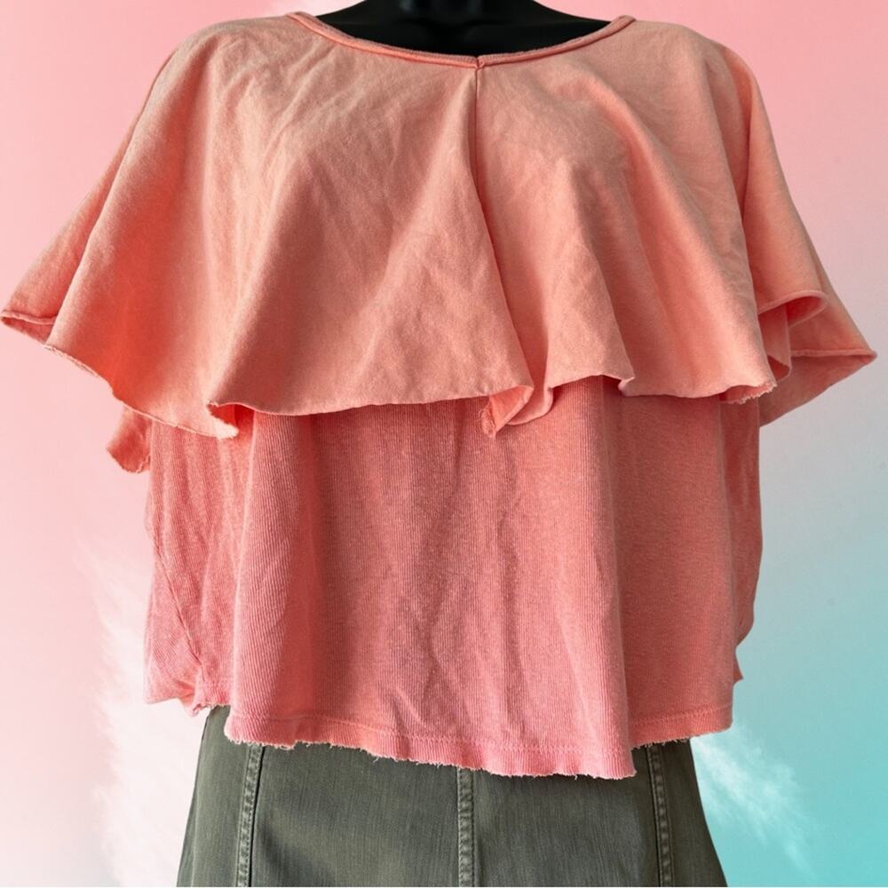 NWT Free People Sunny Peach Girl Talk Linen Ruffle Flutter Sleeve Crop Top - Picture 2 of 7